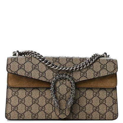 Gucci GG Supreme Monogram Suede Crystal Small Dionysus Shoulder Bag Beige Ebony Taupe 1 of 12