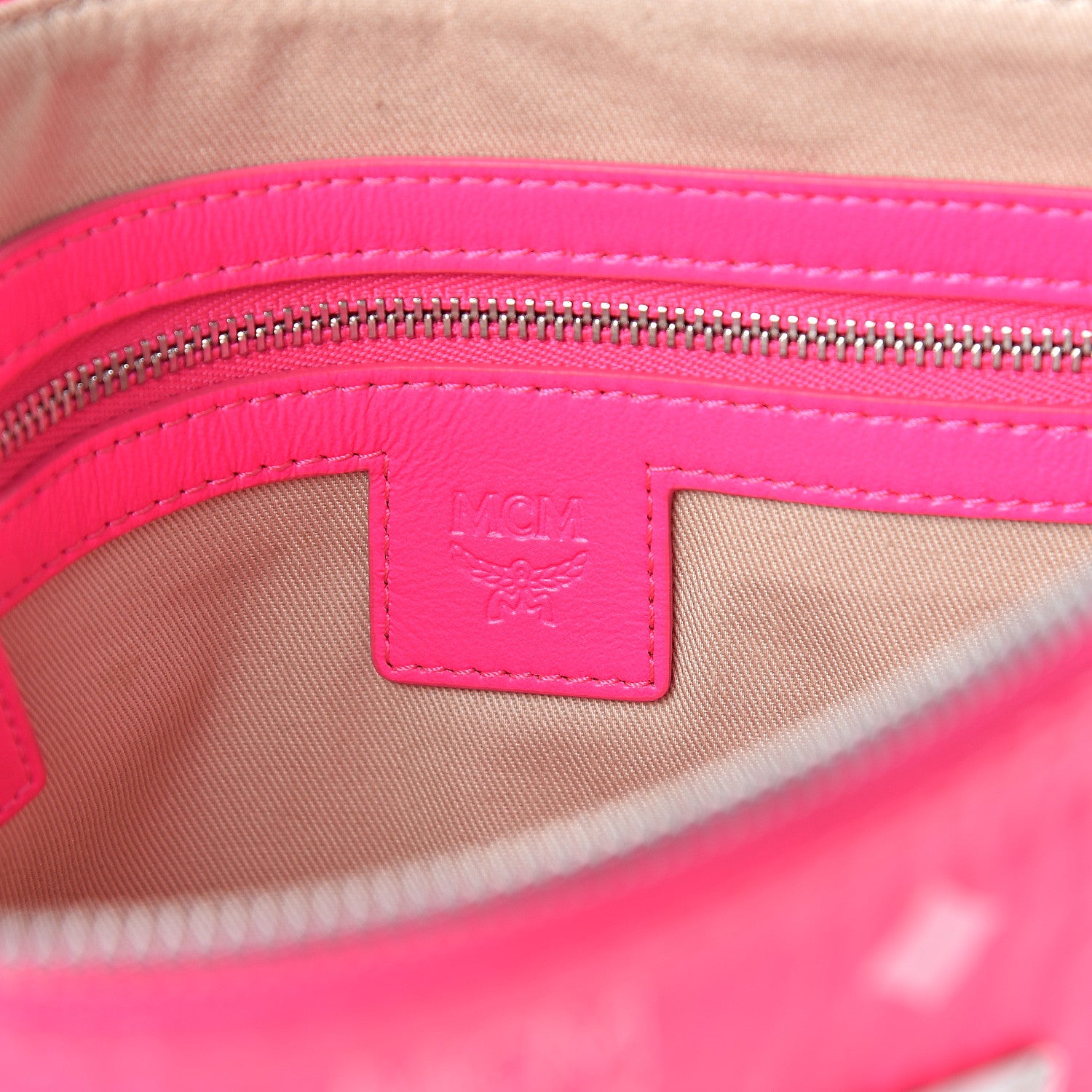 MCM Visetos Wristlet Zip Pouch Neon Pink 6 of 7