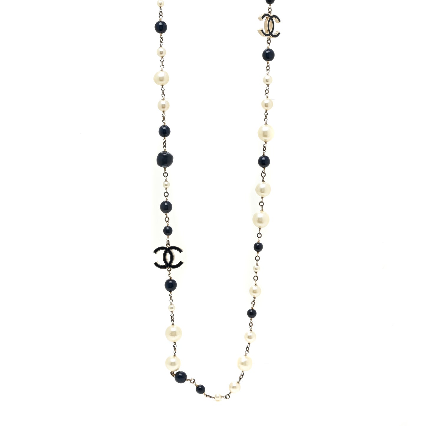 Pearl Beaded CC Long Necklace Navy