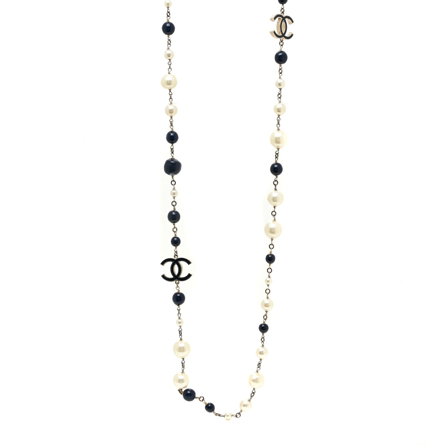 Chanel Pearl Beaded CC Long Necklace Navy 1 of 6