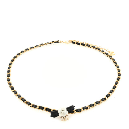 Chanel Calfskin Crystal Chain Camellia Belt 90 36 Black Gold 1 of 3