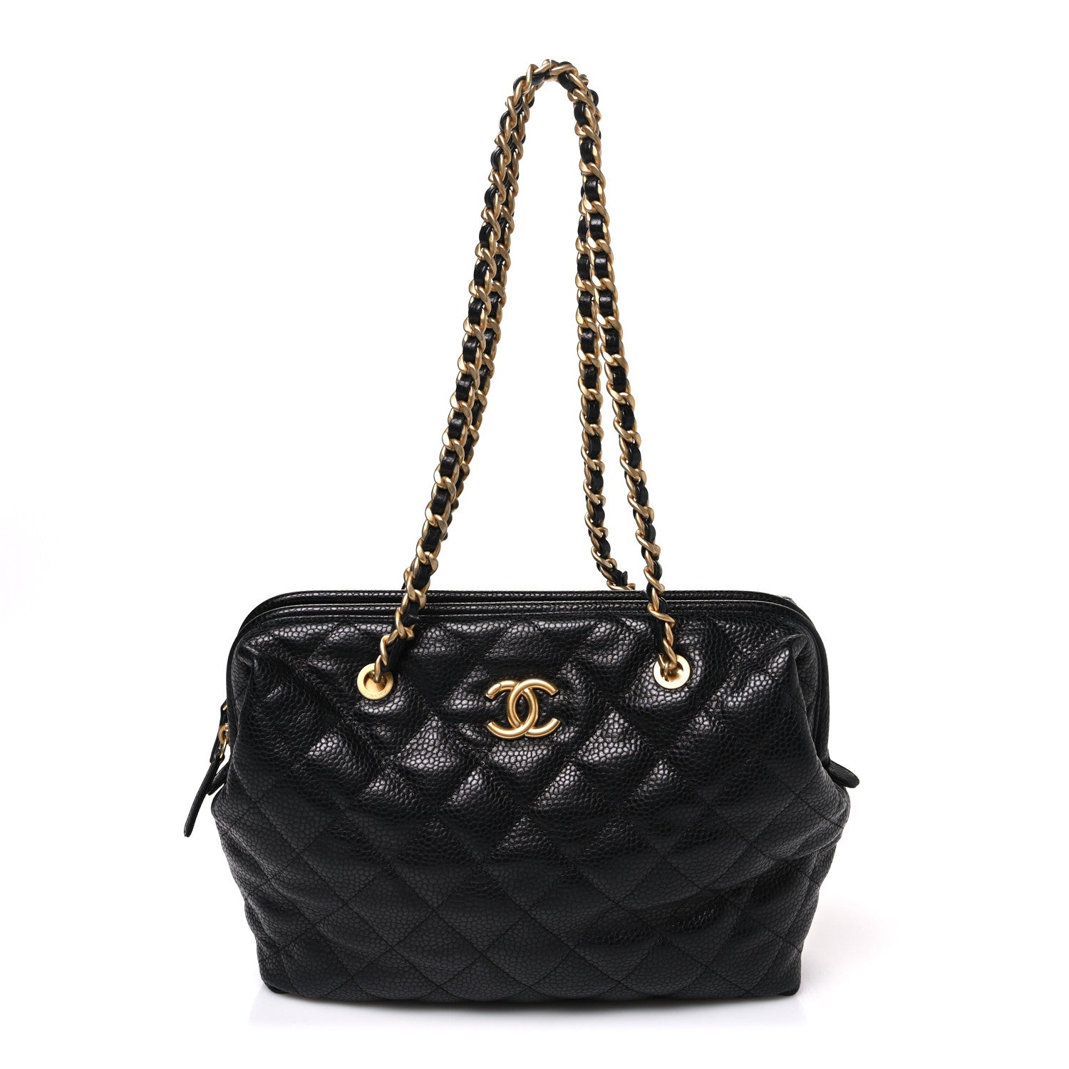 Chanel Shiny Caviar Quilted Large Bowling Bag Black Black 1 of 10