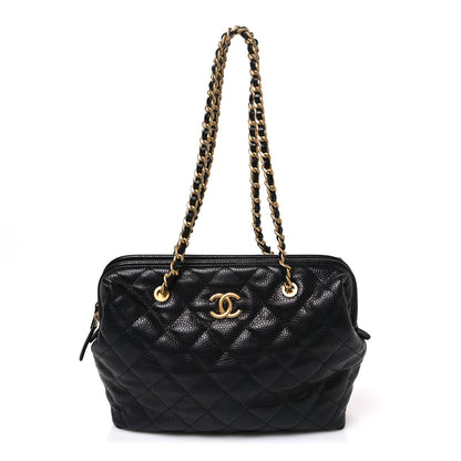 Chanel Shiny Caviar Quilted Large Bowling Bag Black Black 1 of 10
