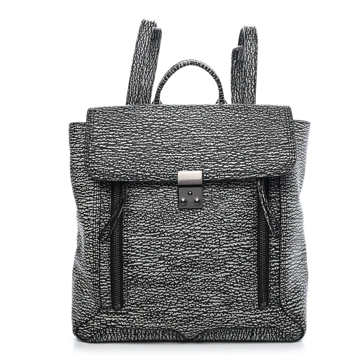 Textured Calfskin Large Pashli Satchel Black Cream