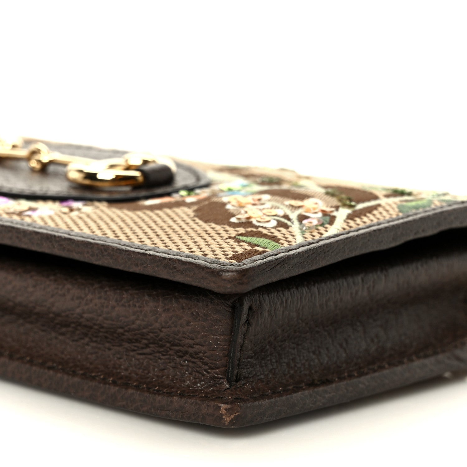 Gucci Monogram Jumbo GG Textured Dollar Calfskin Embroidered Horsebit 1955 Wallet On Chain Camel Ebony New Acero Multicolor 10 of 10