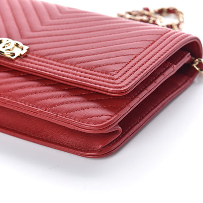 Chanel Calfskin Chevron Quilted Boy Wallet On Chain WOC Red 11 of 11
