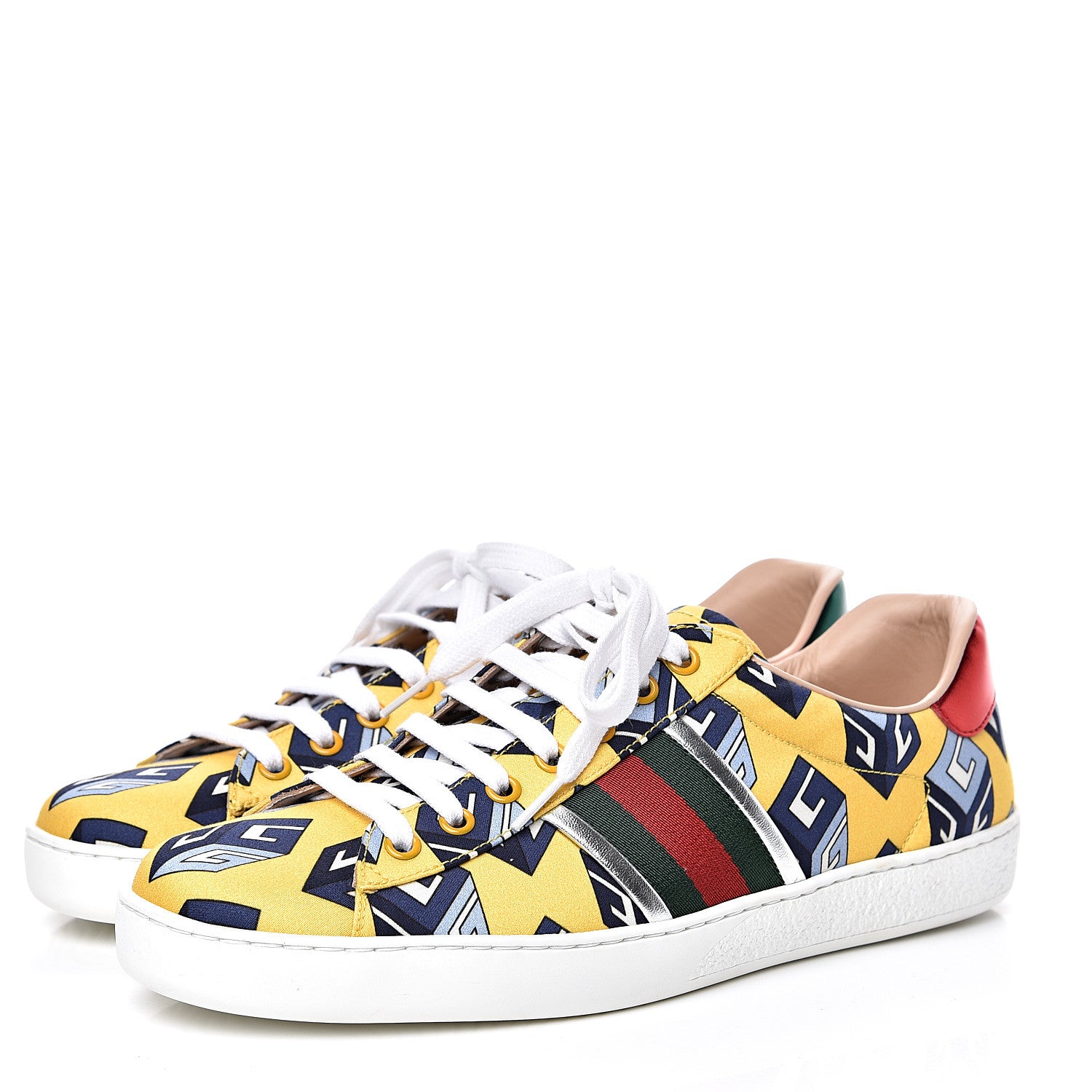 Gucci Satin Web Mini GG Wallpaper Mens Ace Sneakers 7.5 Yellow Royal Blue 3 of 11