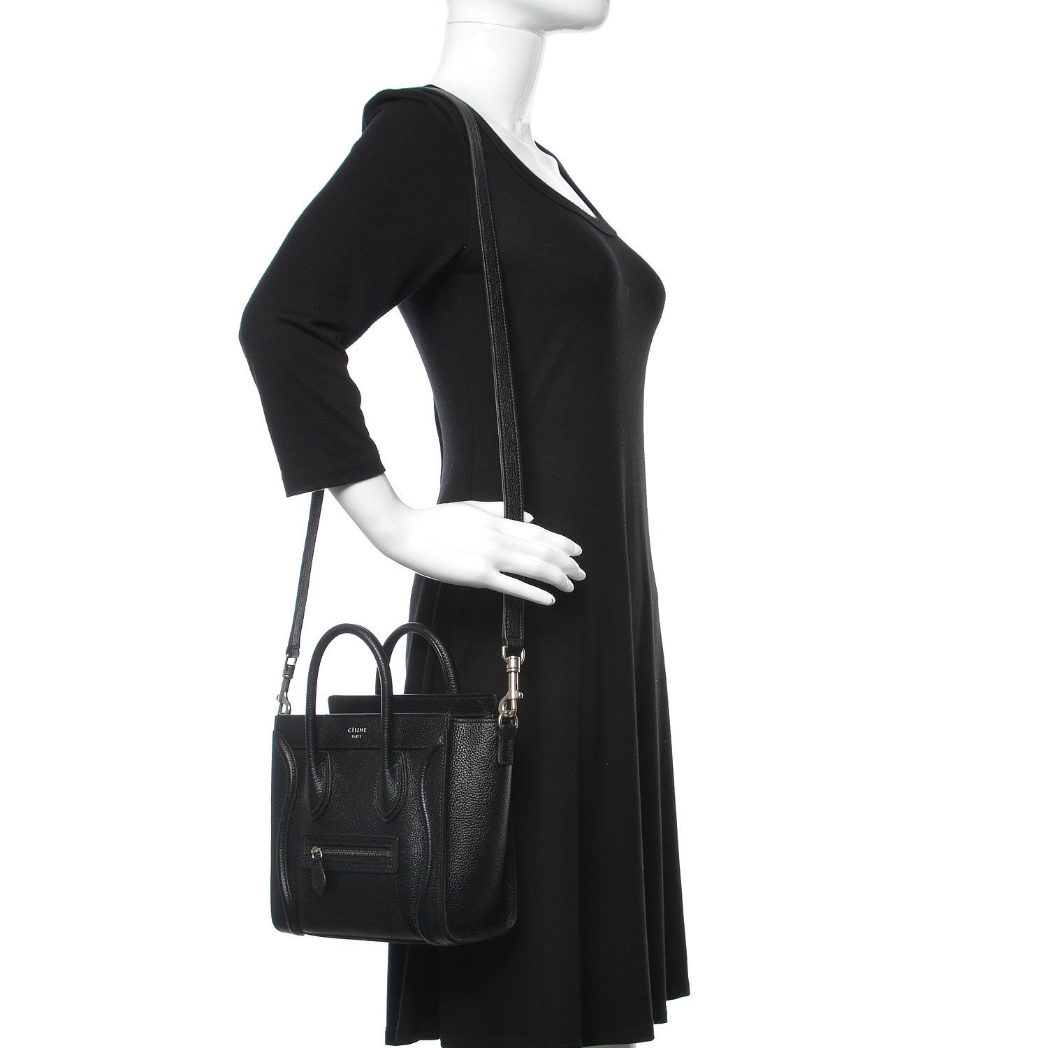 Celine Drummed Calfskin Nano Luggage Black 2 of 9