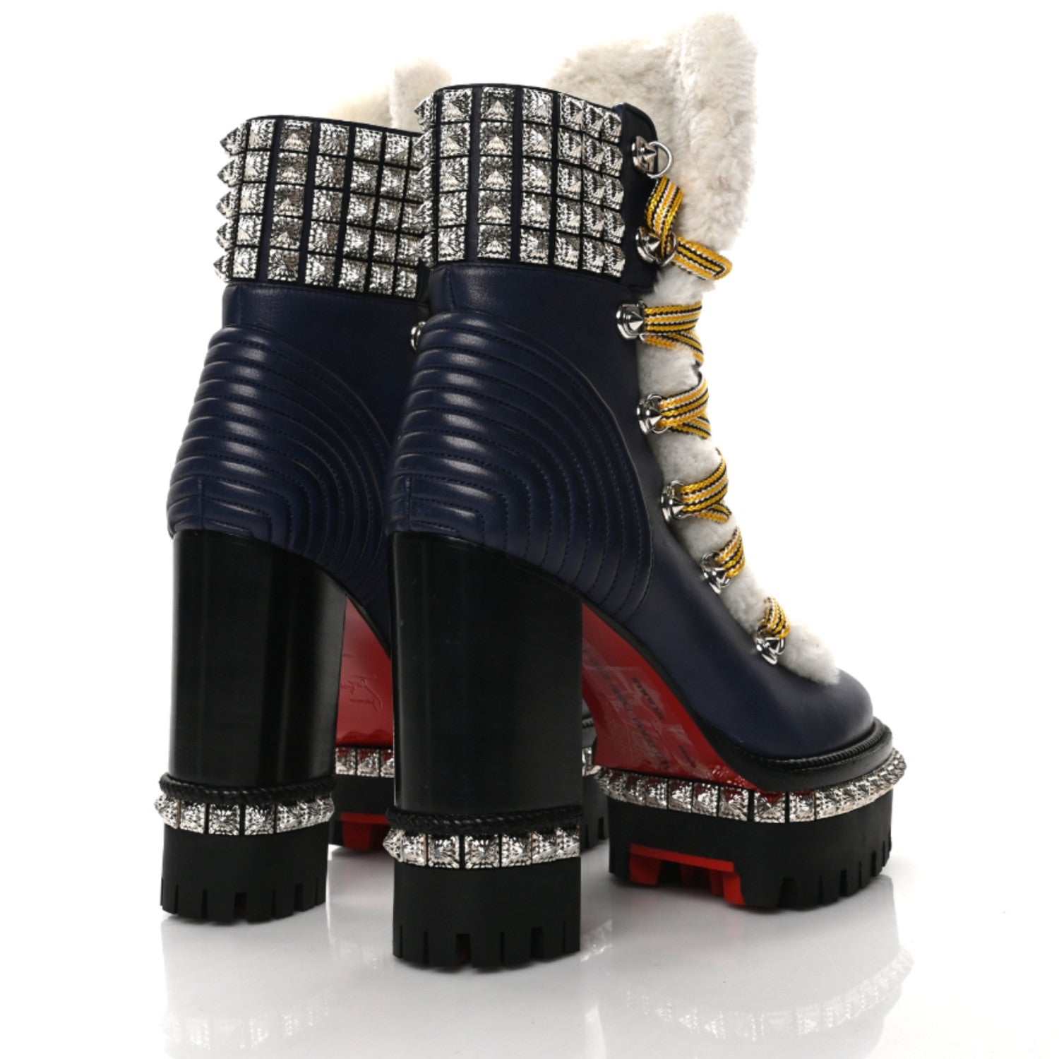 Christian Louboutin Calfskin Studded Shearling Yeti Donna 130 Boots 36 Version Navy 4 of 6