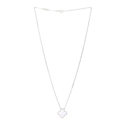 Van Cleef & Arpels 18K White Gold Chalcedony Vintage Alhambra Pendant Necklace 3 of 5