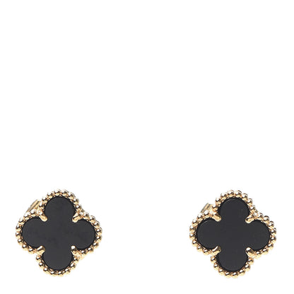 Van Cleef & Arpels 18K Yellow Gold Black Onyx Sweet Alhambra Earrings 1 of 5