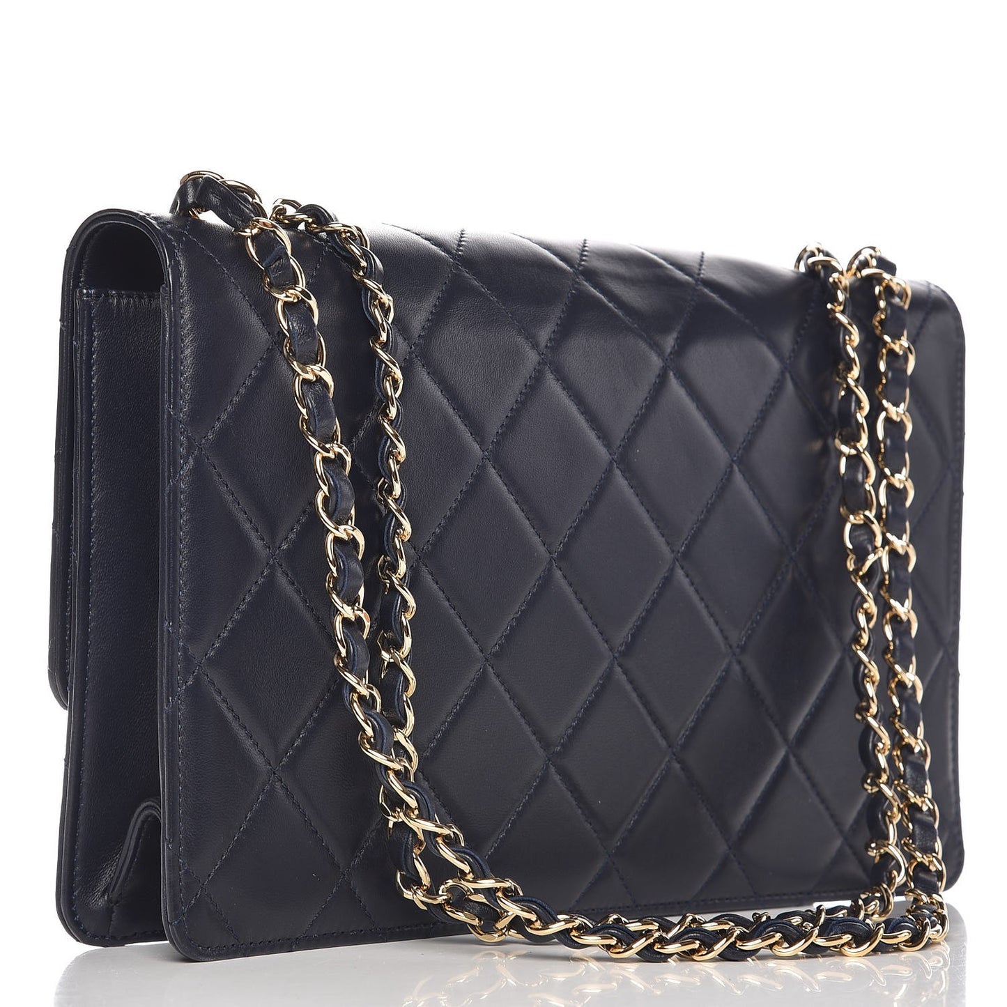Lambskin Quilted Large Golden Class Flap Navy