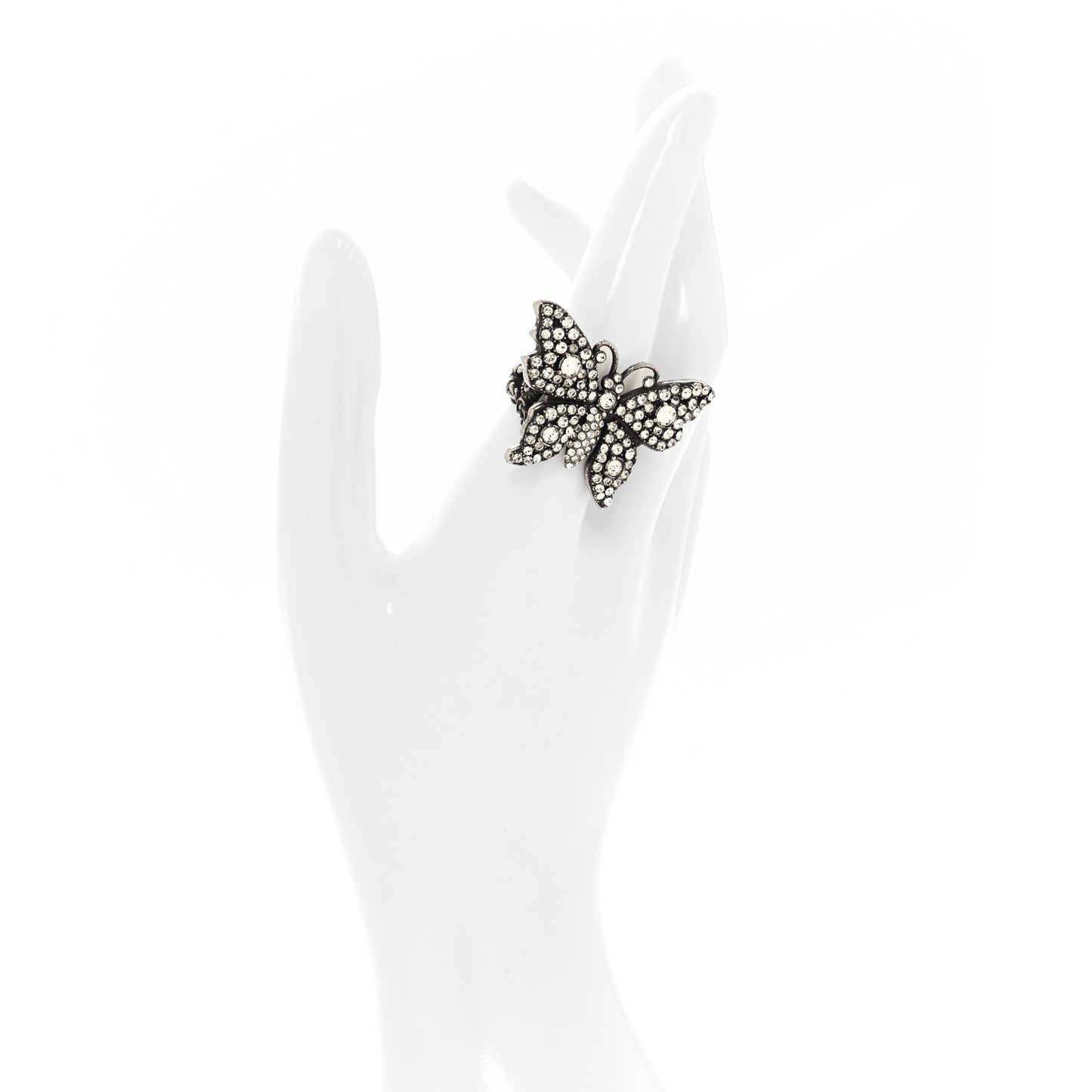 Metal Crystal Butterfly Studded Ring Silver