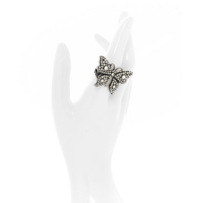 Gucci Metal Crystal Butterfly Studded Ring Silver 2 of 5