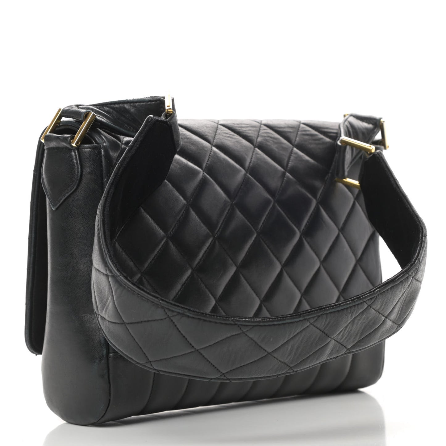 Lambskin Quilted CC Flap Shoulder Bag Black