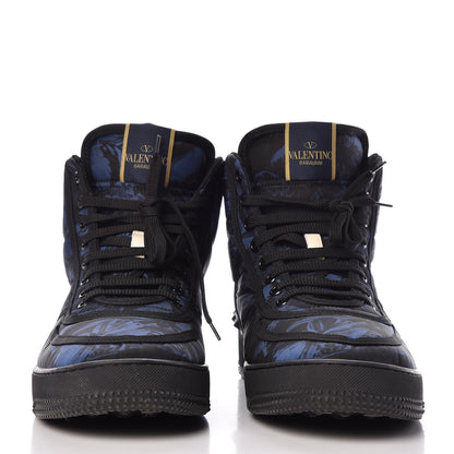 Valentino Garavani Nylon Camubutterfly Mens Rockstud High Top Sneakers 45 Marine Light Ivory Black 2 of 10