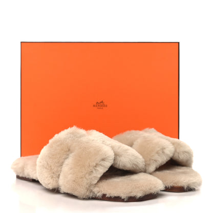 Hermes Woolskin Oran Sandals 38.5 Beige Argile 8 of 8