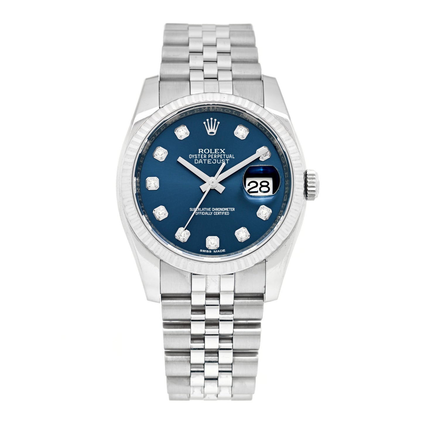 Stainless Steel 18K White Gold Diamond 36mm Oyster Perpetual Datejust Watch Blue 116234