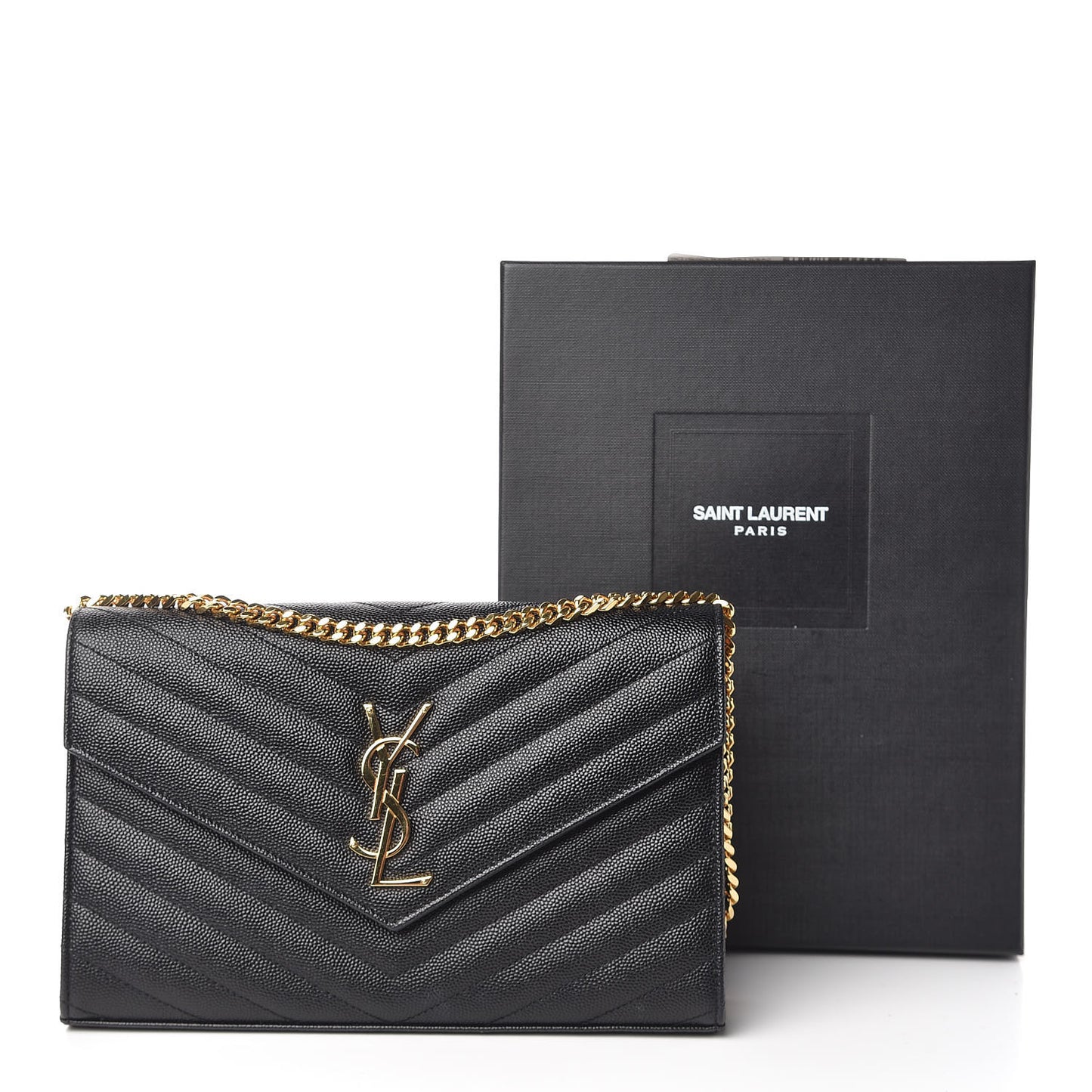 Grain De Poudre Matelasse Chevron Monogram Chain Wallet Black