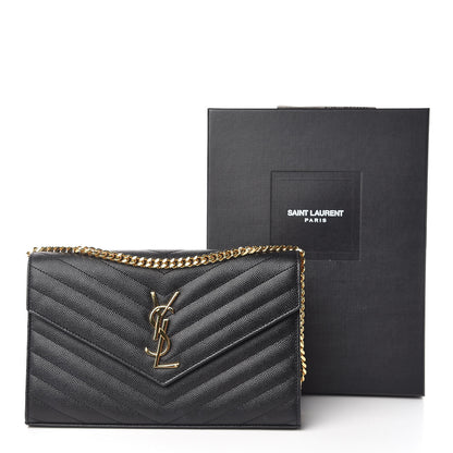 Saint Laurent Grain De Poudre Matelasse Chevron Monogram Chain Wallet Black 12 of 12