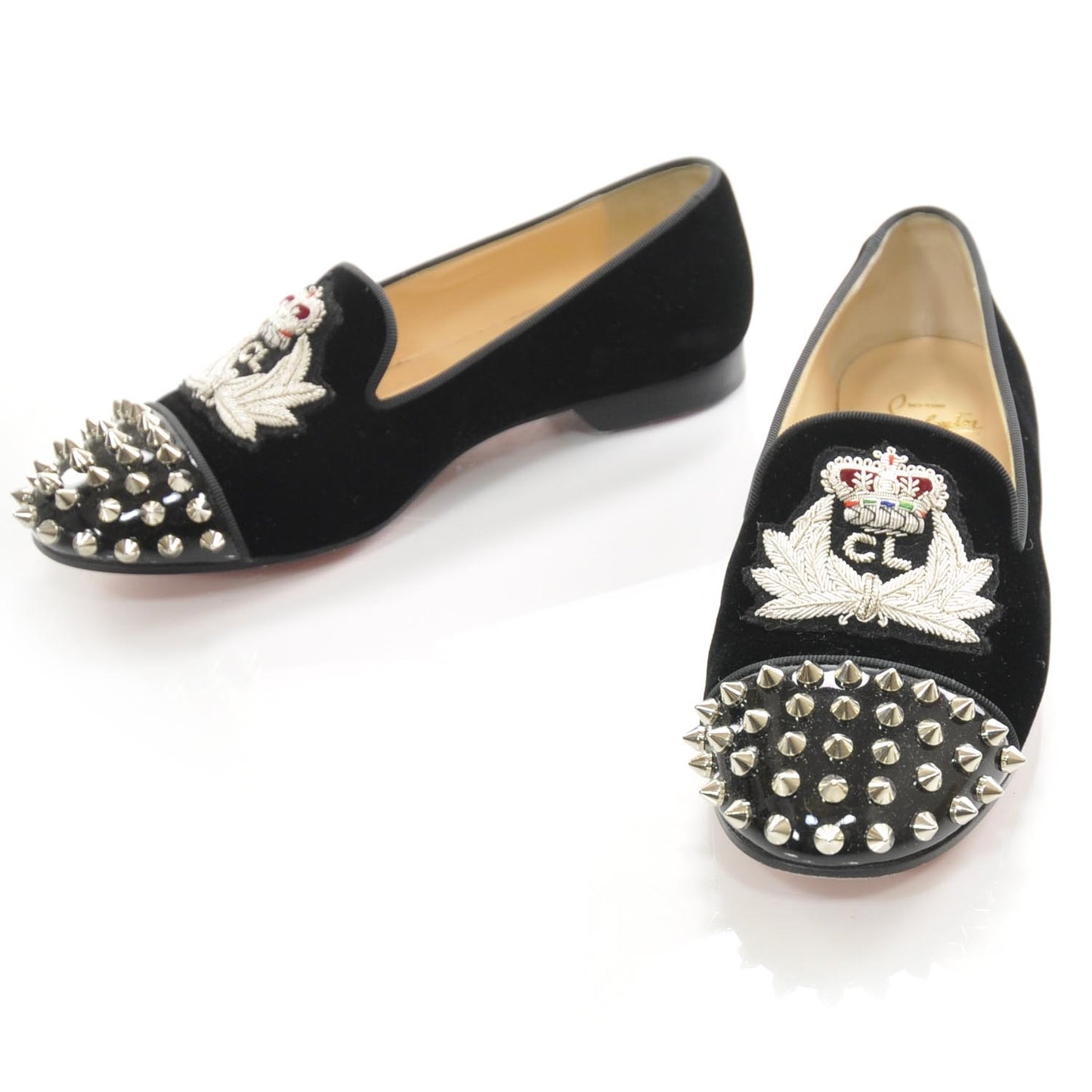 Velvet Spiked Intern Flat Loafers 5.5 Black
