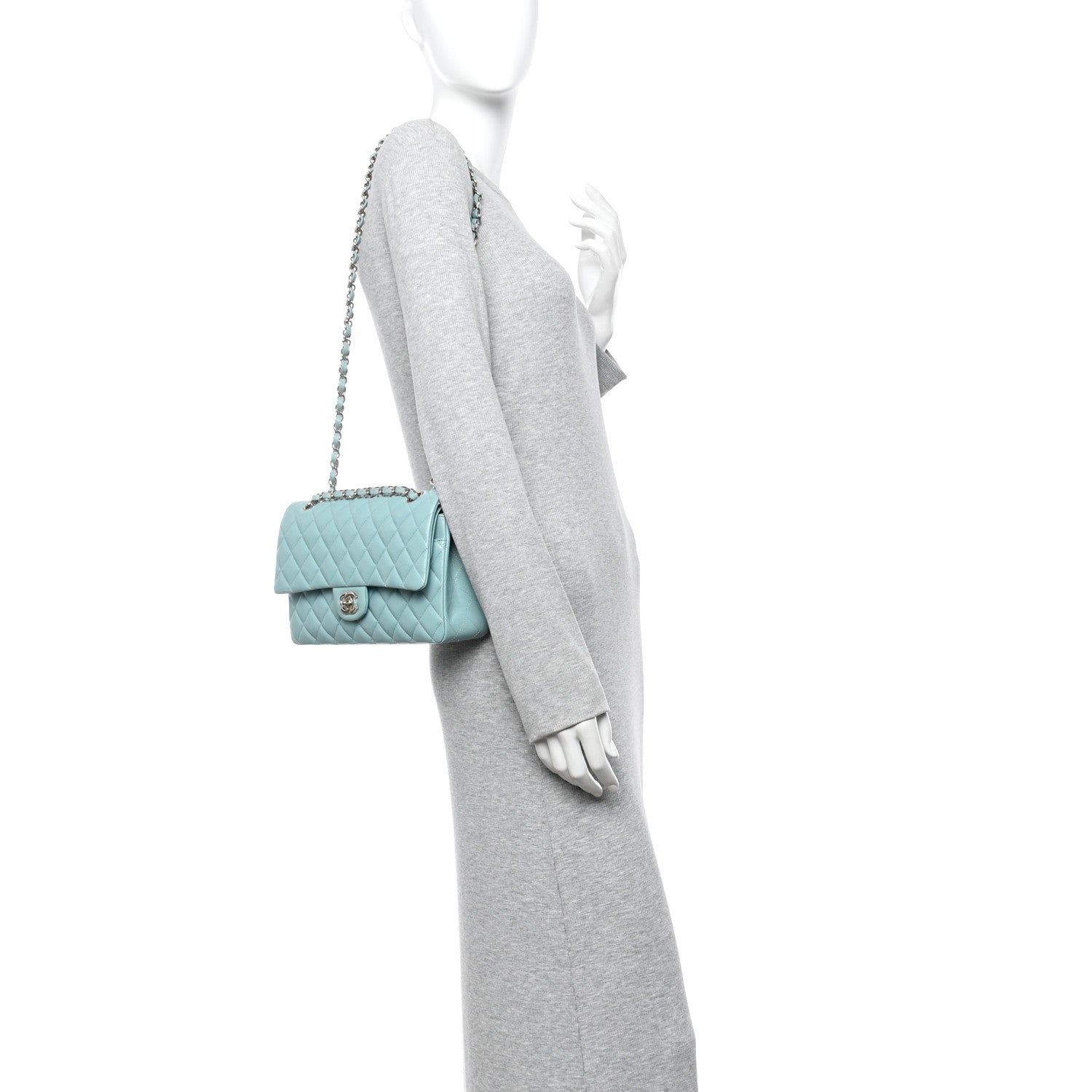 Chanel Caviar Quilted Medium Double Flap Light Blue 2 of 10