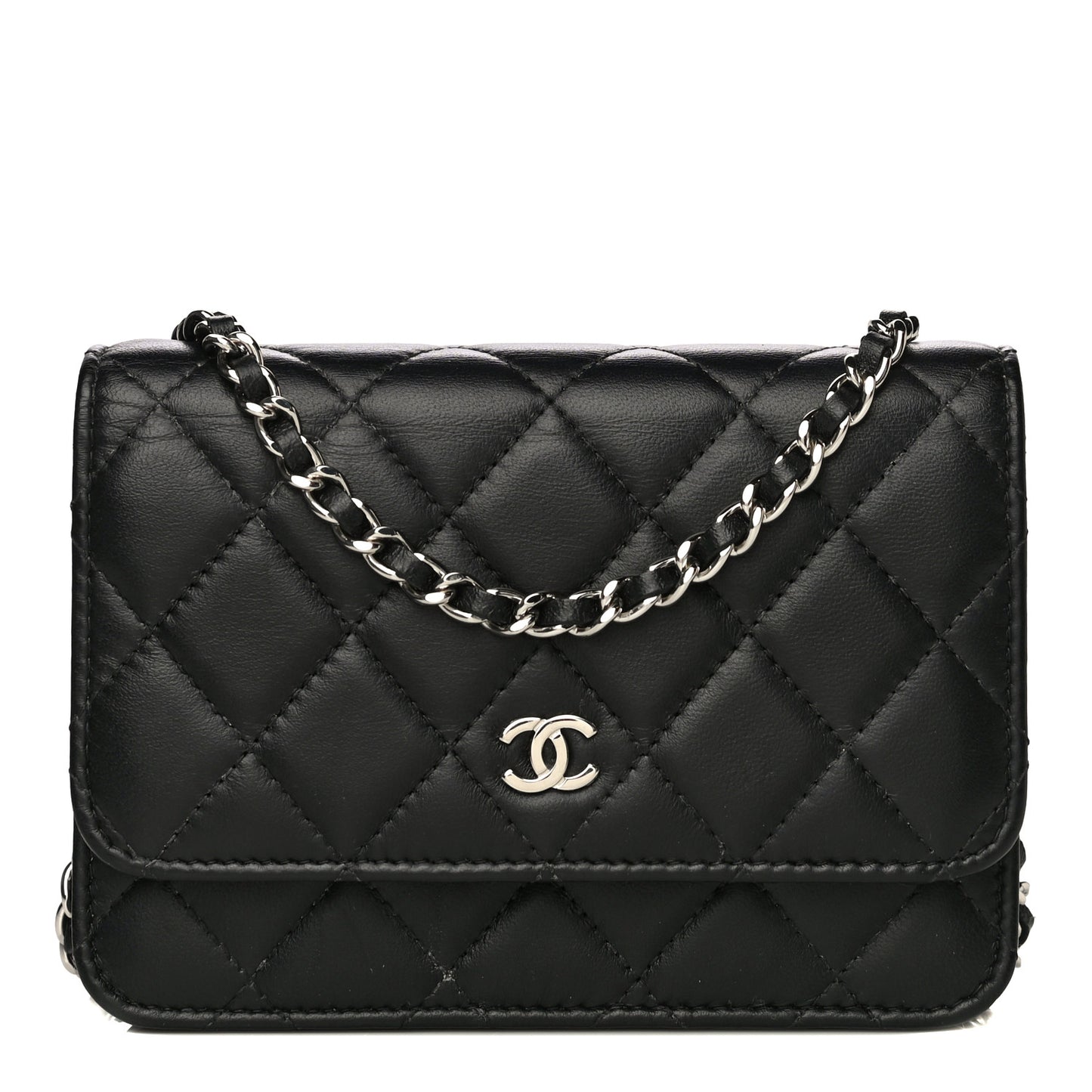 Lambskin Quilted Mini Wallet On Chain WOC Black