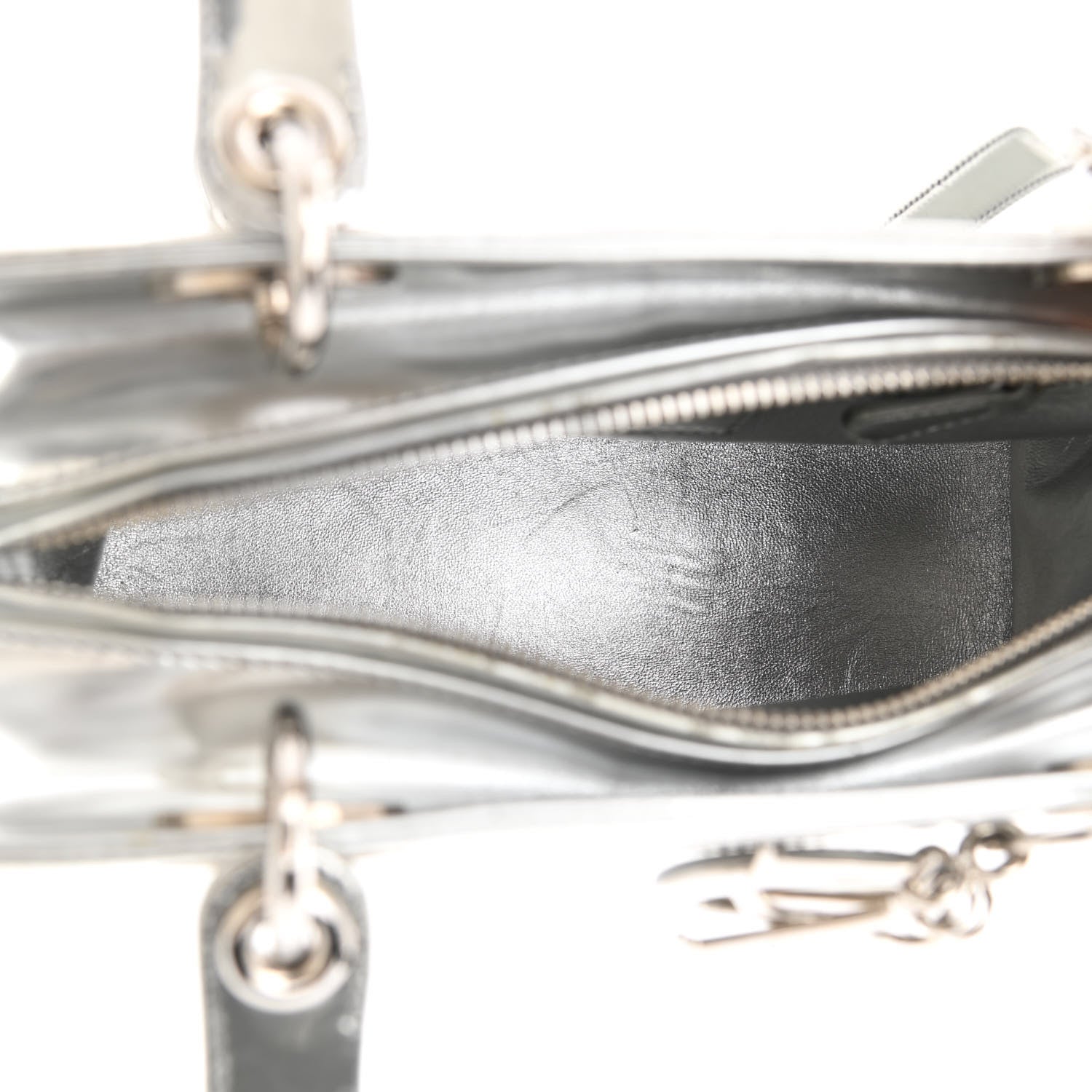 Christian Dior Metallic Patent Calfskin Medium Lady Dior Silver 5 of 11