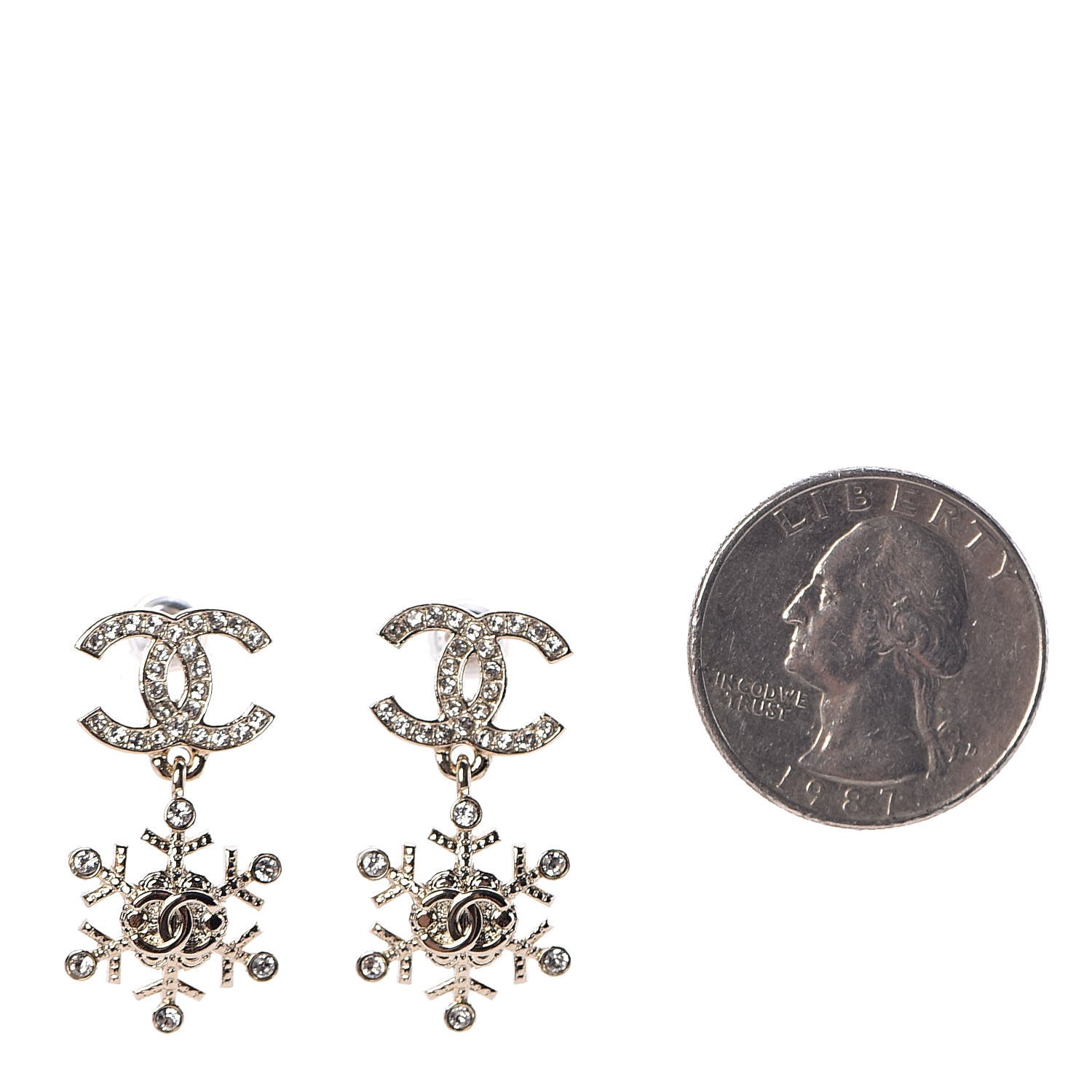 Chanel Crystal Snowflake CC Drop Earrings Gold 2 of 5