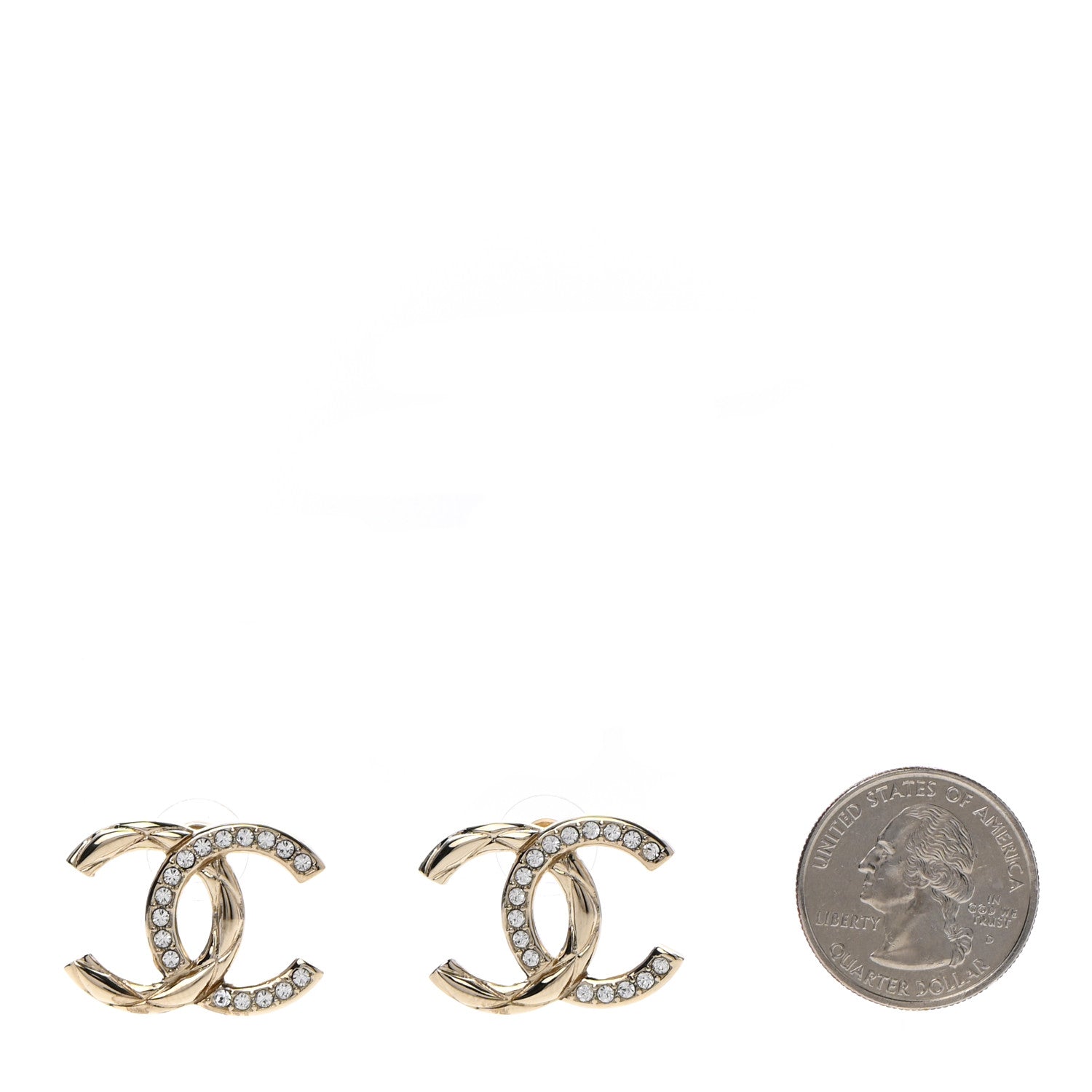 Chanel Crystal Glitter Quilted CC Earrings Light Gold 2 of 5