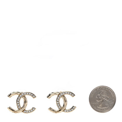 Chanel Crystal Glitter Quilted CC Earrings Light Gold 2 of 5