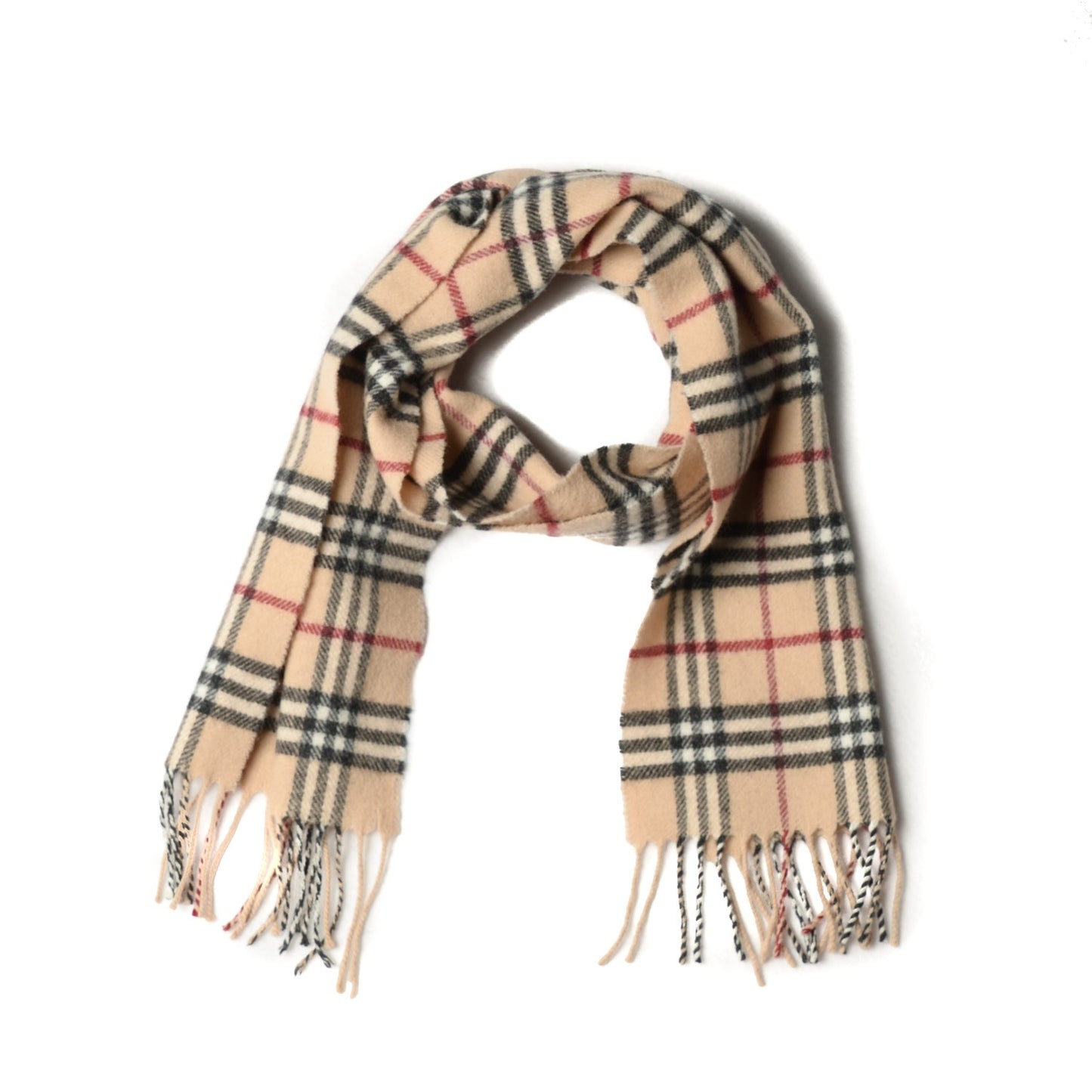 Lambswool Check Fringe Scarf Camel