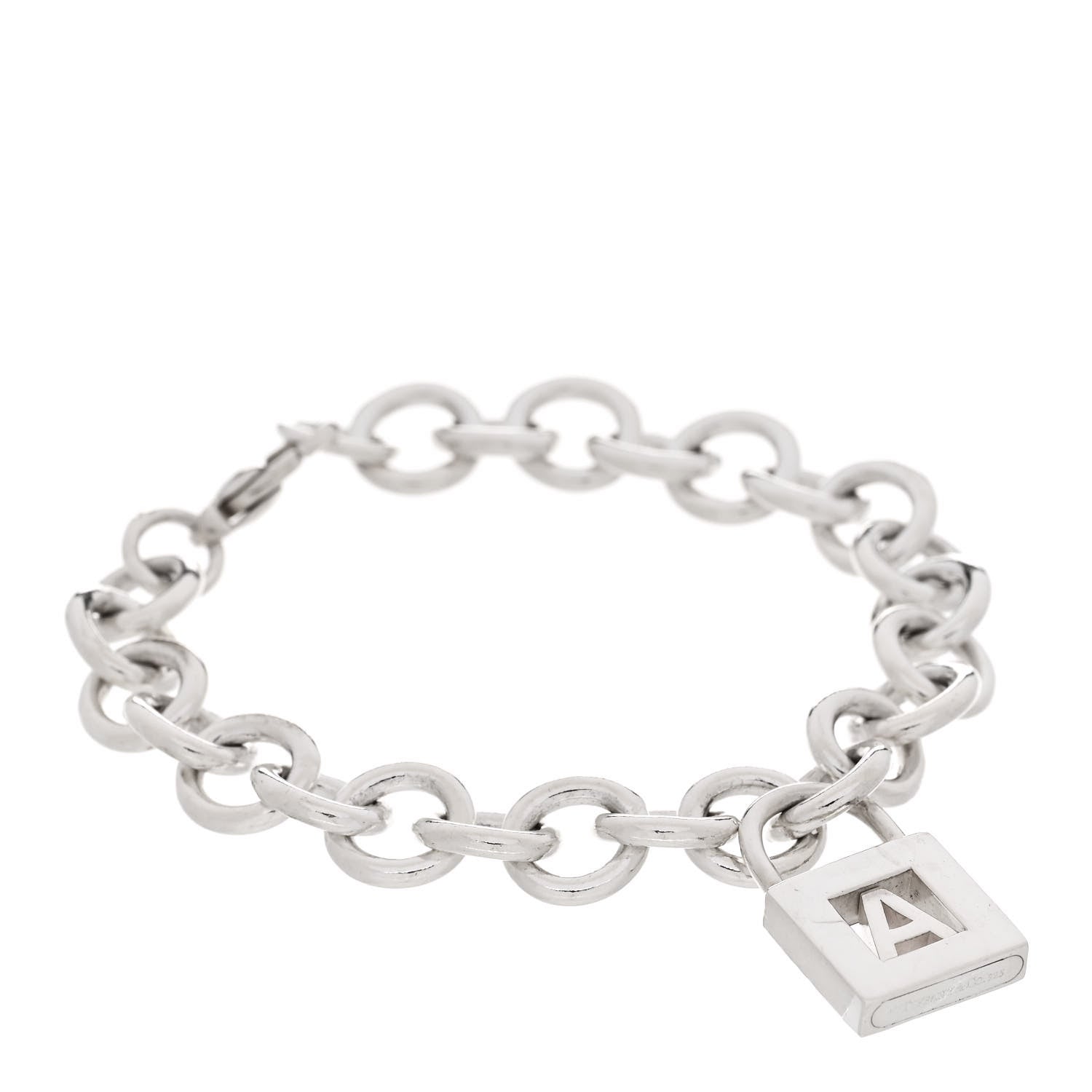 Tiffany Sterling Silver Initial A Lock Charm Bracelet 1 of 4