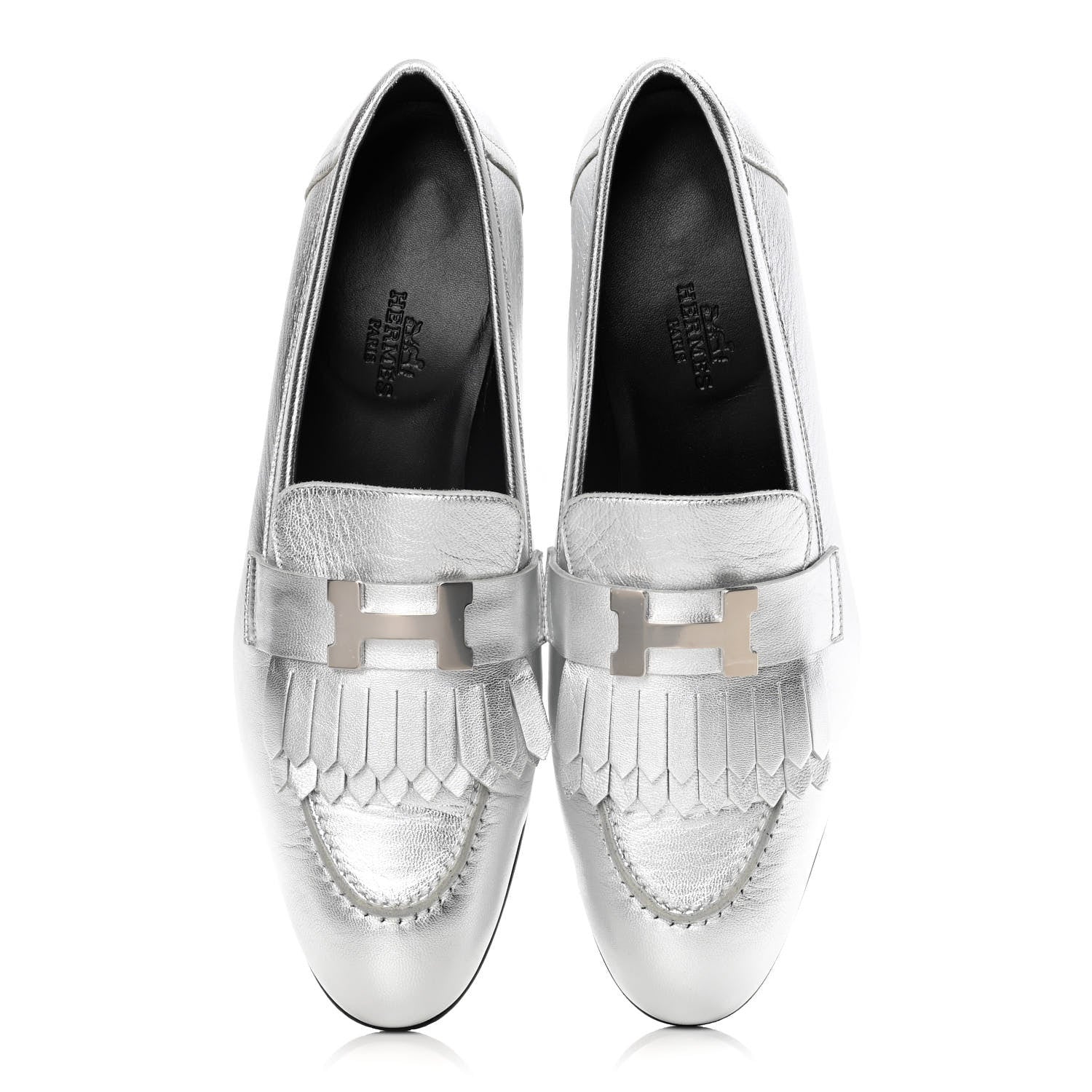 Hermes Metallic Chevre Womens Royal Loafers 38 Gris Argente 5 of 11