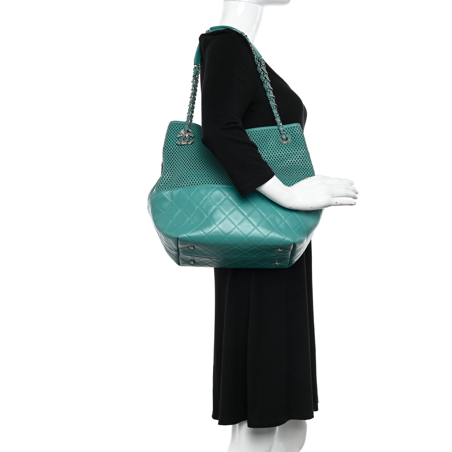 Calfskin Perforated Up In The Air North South Tote Green
