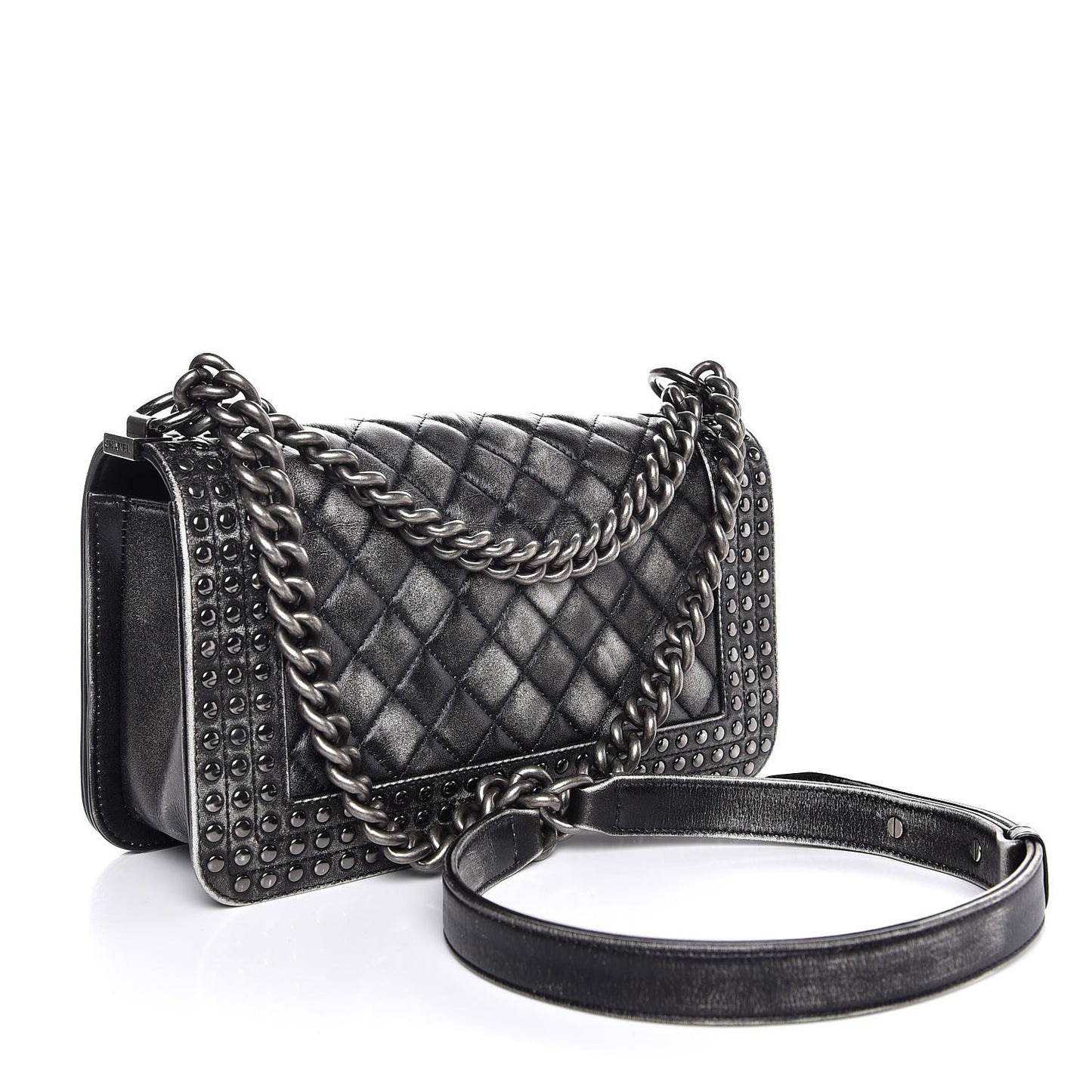 Faded Calfskin Quilted Medium Studded Boy Flap Black