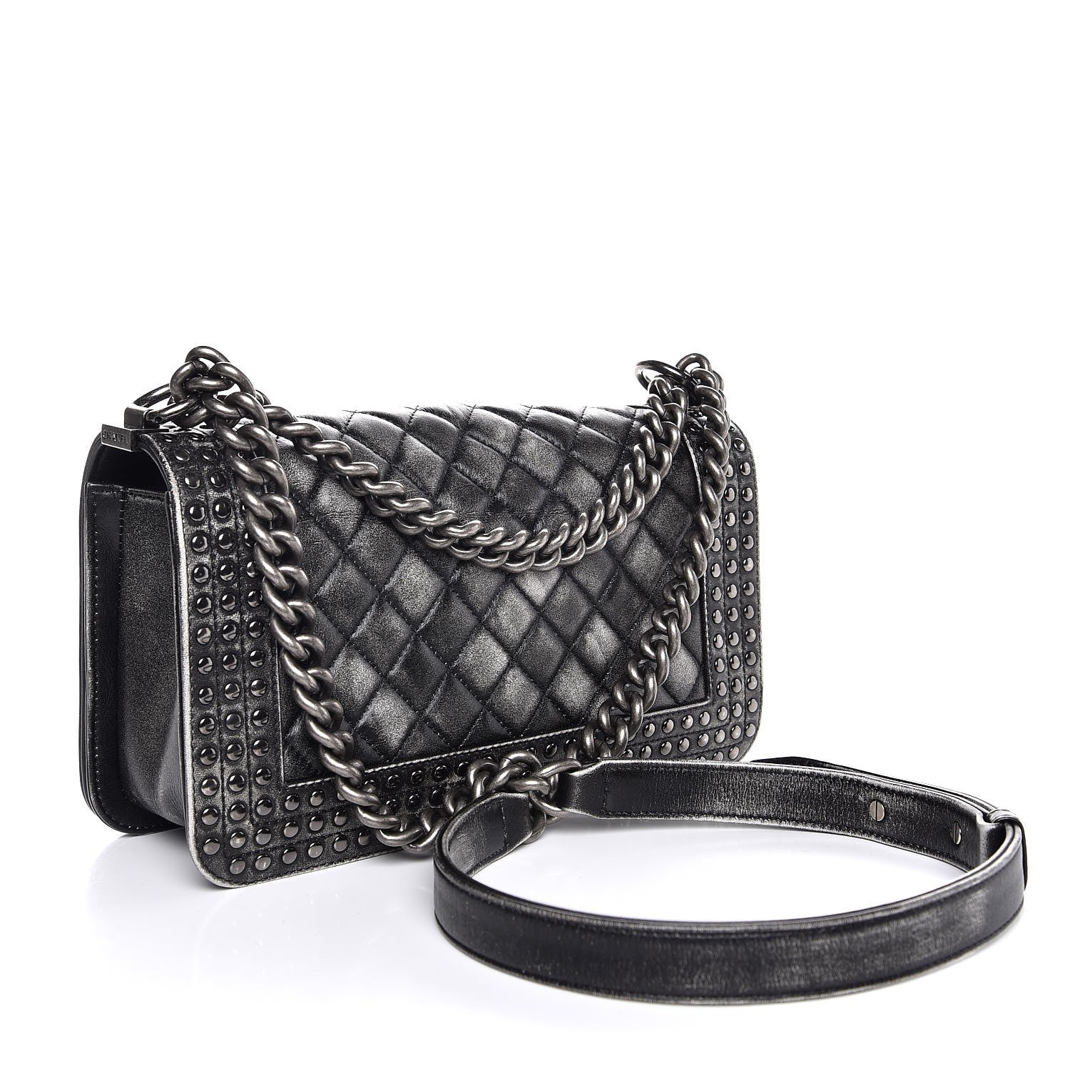 Chanel Faded Calfskin Quilted Medium Studded Boy Flap Black 3 of 7