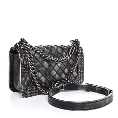 Chanel Faded Calfskin Quilted Medium Studded Boy Flap Black 3 of 7