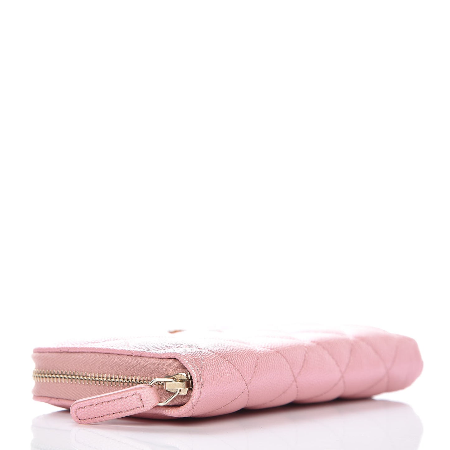 Iridescent Caviar Quilted Medium Zip Around Wallet Pink