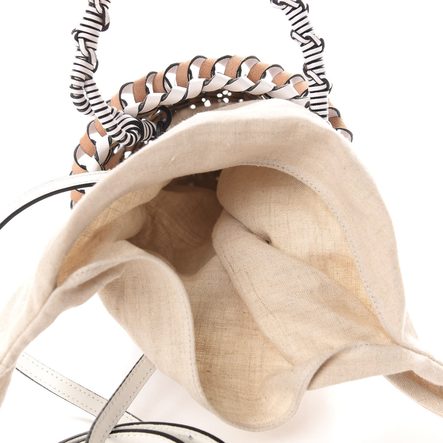 Calfskin Fringe Woven Bucket Bag White