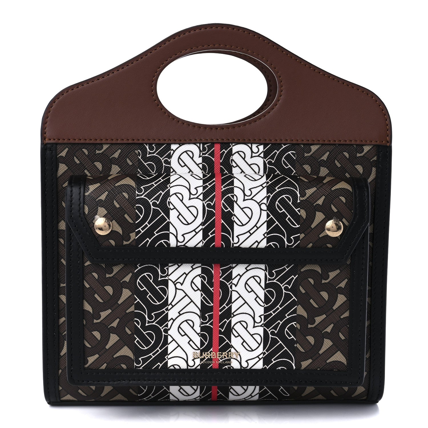 Burberry E-Canvas Monogram Stripe Mini Pocket Bag Bridle Brown 1 of 8