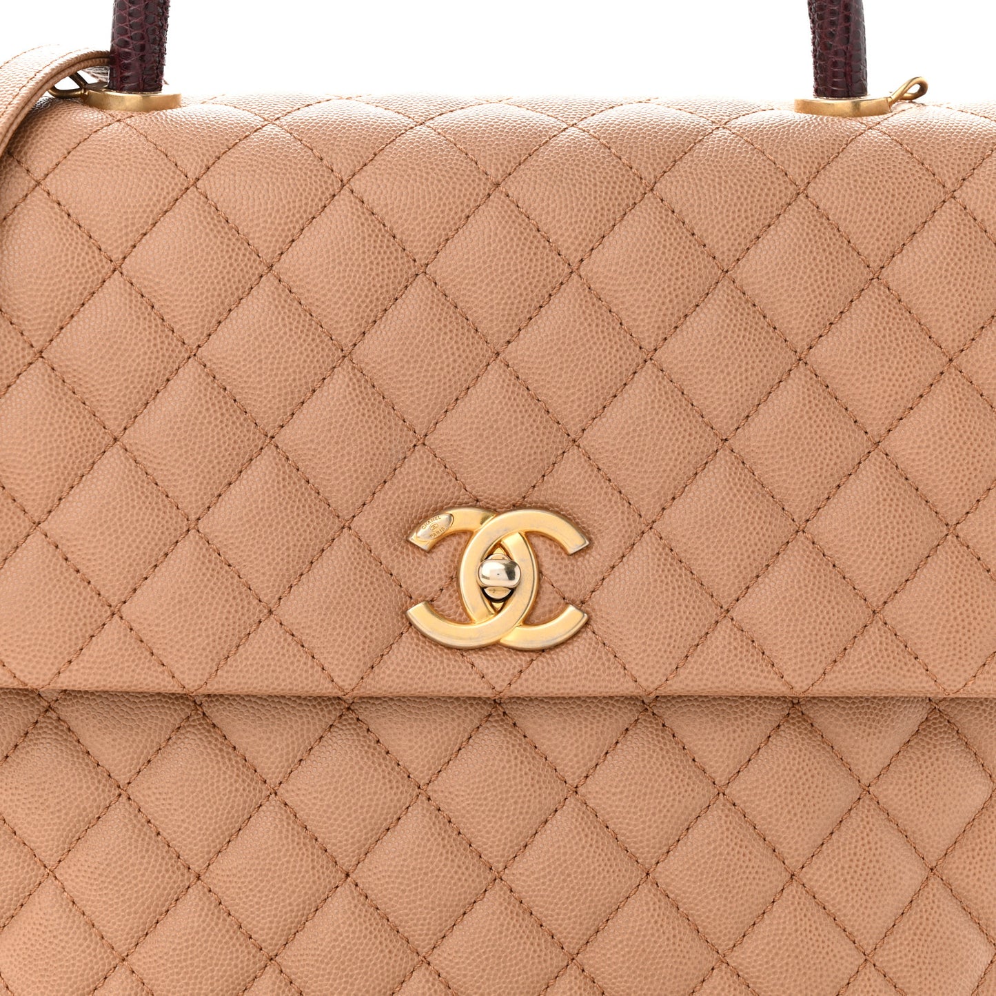 Caviar Lizard Quilted Large Coco Handle Flap Beige