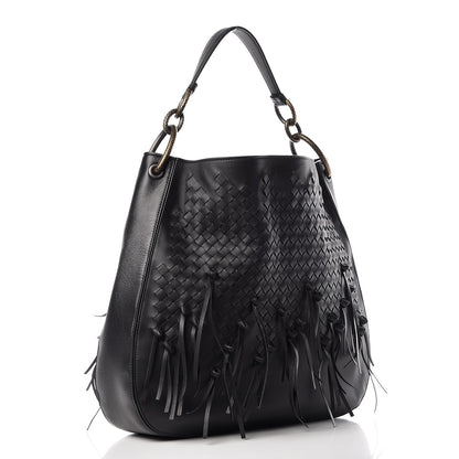 Bottega Veneta Nappa Intrecciato Large Loop Fringe Hobo Black 4 of 20