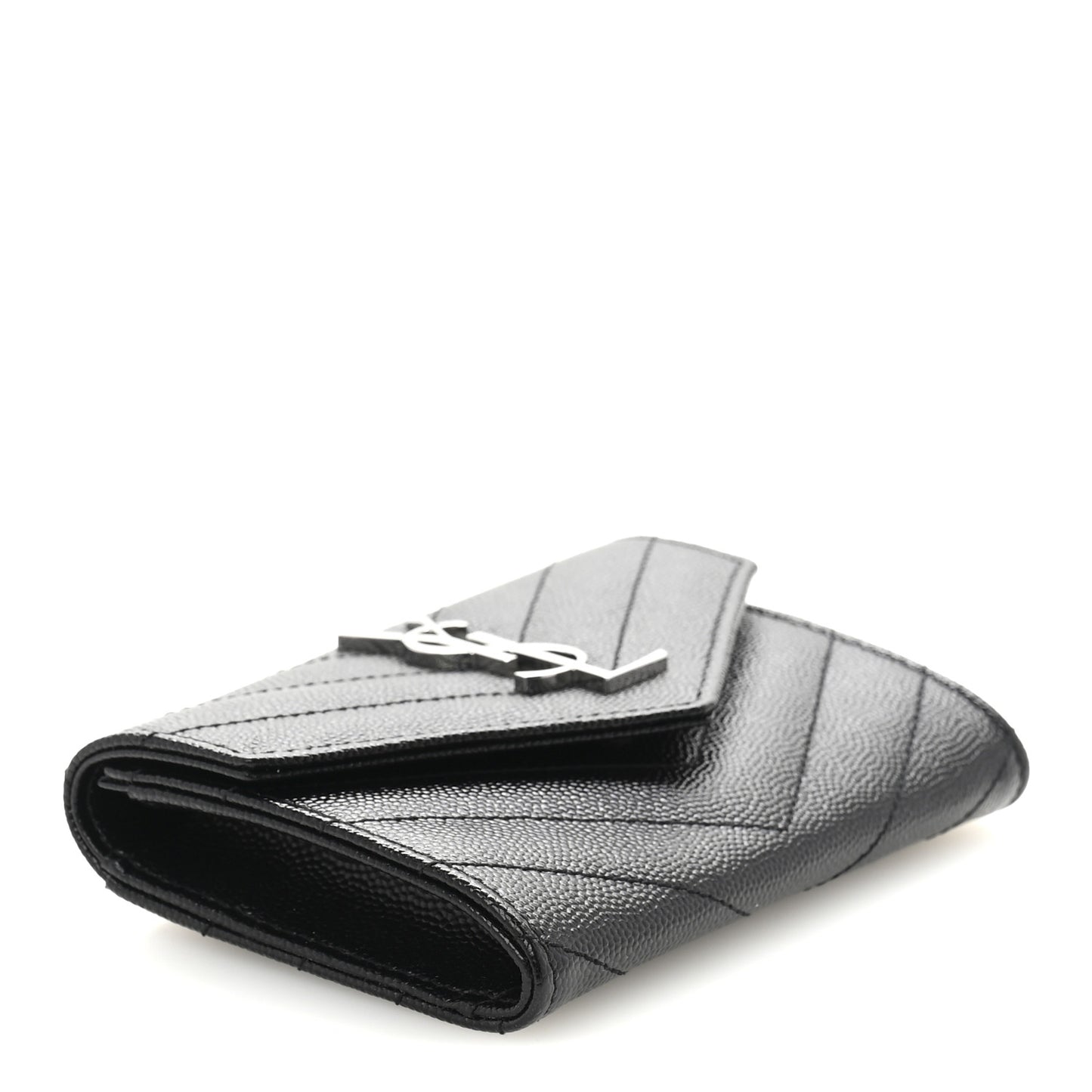 Grain De Poudre Matelasse Chevron Small Monogram Envelope Wallet Black