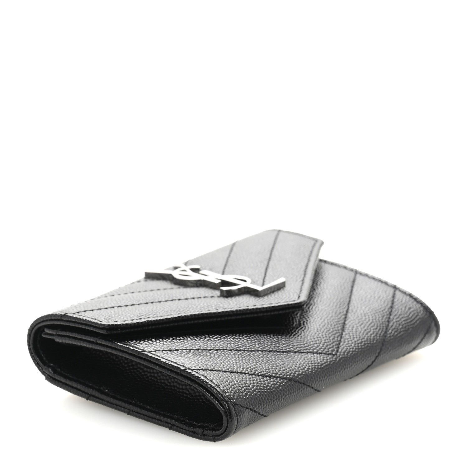 Saint Laurent Grain De Poudre Matelasse Chevron Small Monogram Envelope Wallet Black 4 of 9