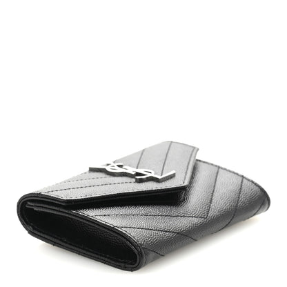 Saint Laurent Grain De Poudre Matelasse Chevron Small Monogram Envelope Wallet Black 4 of 9