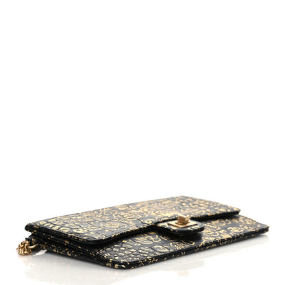 Chanel Calfskin Crocodile Embossed Egyptian Graffiti Pouch With Chain Handle Black Gold 3 of 10