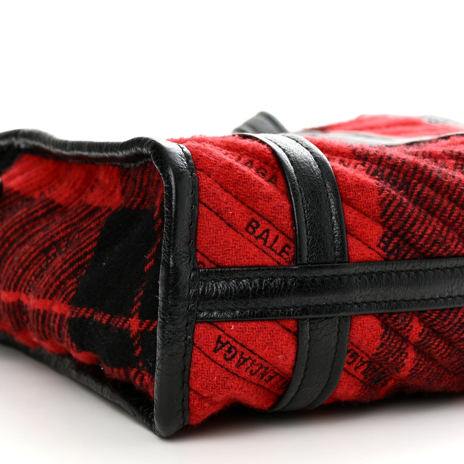 Balenciaga Wool Cuir Arena Plaid Diagonal Allover Logo Matelasse XS Bazar Shopper Tote Red Black 8 of 9