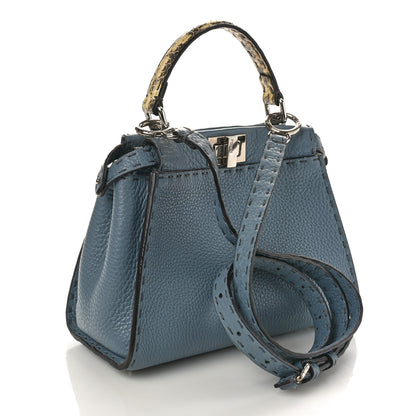Fendi Cuoio Romano Snakeskin Selleria Mini Peekaboo Iconic Satchel Tempesta 3 of 8