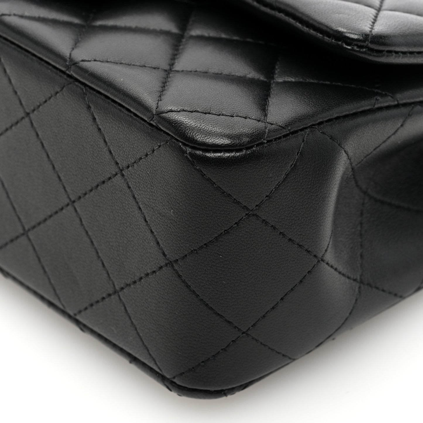 Lambskin Quilted Mini Top Handle Rectangular Flap Black